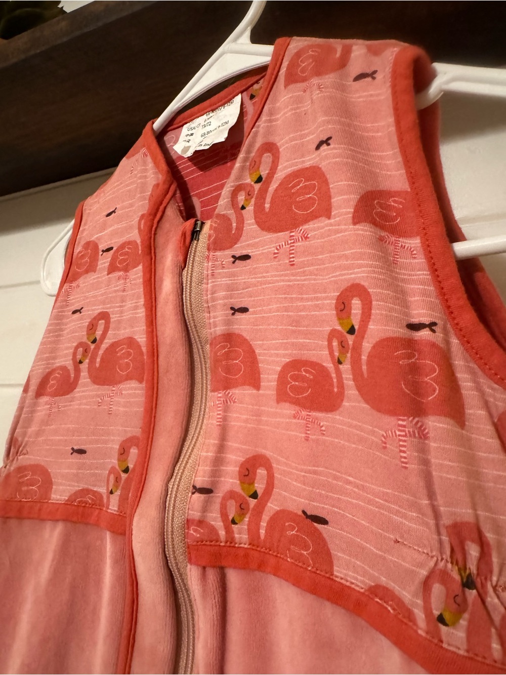 Pink Flamingo Print Kids Sleeveless Zip sleep sac